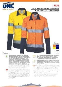 DNC Ladies Taped Hi Vis 2 Tone Shirt LS -All Mode Shop 3936