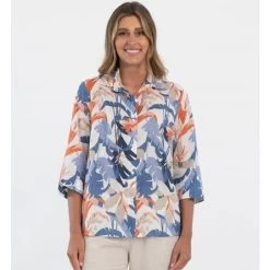 Callan Shirt 3/4 Sleeve Leaf Print