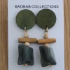 Baobab Earrings Wooden Charcoal/Green