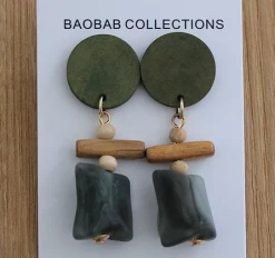 Baobab Earrings Wooden Charcoal/Green