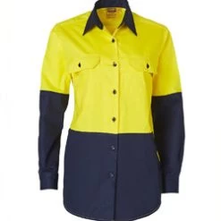 AIW Ladies Hi Vis 2 Tone Shirt LS -All Mode Shop SW64 YellowNavy l