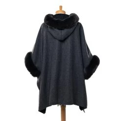 Taylor Hill Poncho Hooded Faux Fur -All Mode Shop THSP1041DarkGrey 2