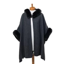 Taylor Hill Poncho Hooded Faux Fur -All Mode Shop THSP1041DarkGrey 4